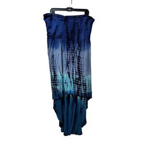 Raviya Maxi Skirt 2X Asymmetrical High-Low Blue Tie Dye